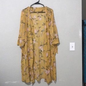 Cardigan all yellow, pink flowers, great cover up